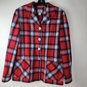 Pendleton‎ Womens L Red Plaid 49er Jacket 100% Virgin Wool Limited Edition #5636
